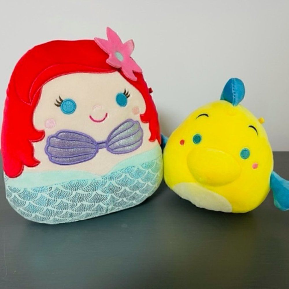 Squishmallows Ariel The Little Mermaid 7" Plush + 5" Flounder Disney  Excellent